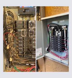 Electrical panel upgrade or new installation, showing before and after, completed by Sahuaro Electric LLC in Tucson, AZ.