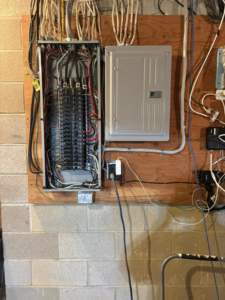An electrical panel showing complex wiring during an upgrade by J Pownall Electric LLC in Hamilton, NJ.