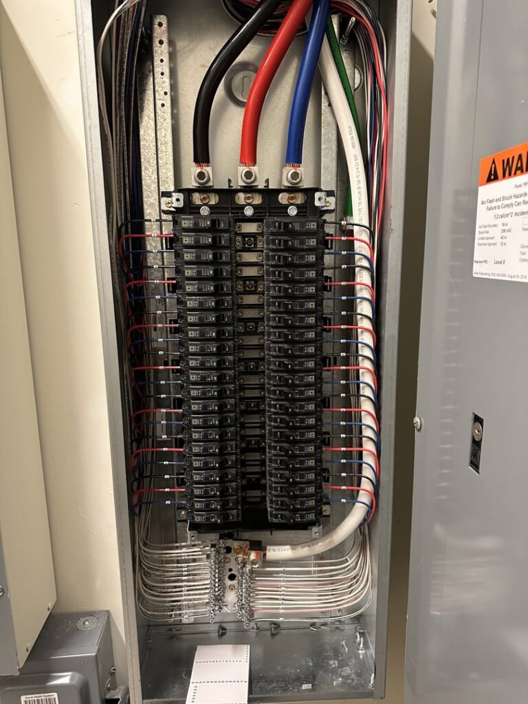 A professionally wired electrical panel and breaker box by GBE. Lectrical LLC in Gaithersburg, MD