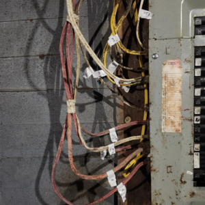 Detailed view of an electrical panel with labeled wiring, suggesting an inspection or service by SEL Electric in Truro, NS.