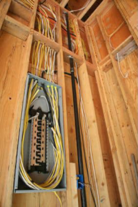 An electrical panel box with wiring installed during construction by Jack-O-Lantern Electric in Knoxville, TN.