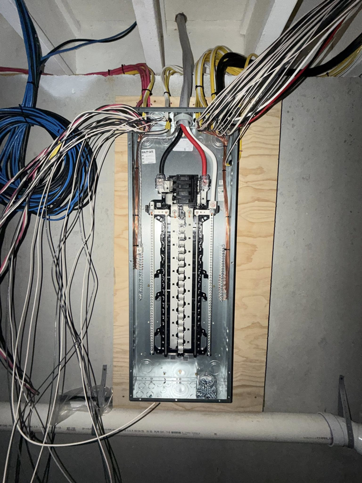 An electrical panel with complex wiring installed by Mark Anthony Electric LLC in Wilmington, DE