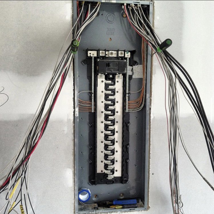 An electrical panel during wiring installation by Pierce Electric, LLC in Fayetteville, NC