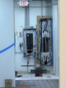 Detailed view of electrical panel wiring and installation by Power Electric in De Leon springs, FL.