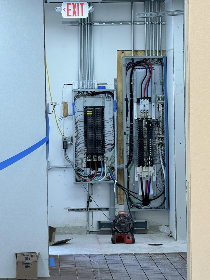 Detailed view of electrical panel wiring and installation by Power Electric in De Leon springs, FL.