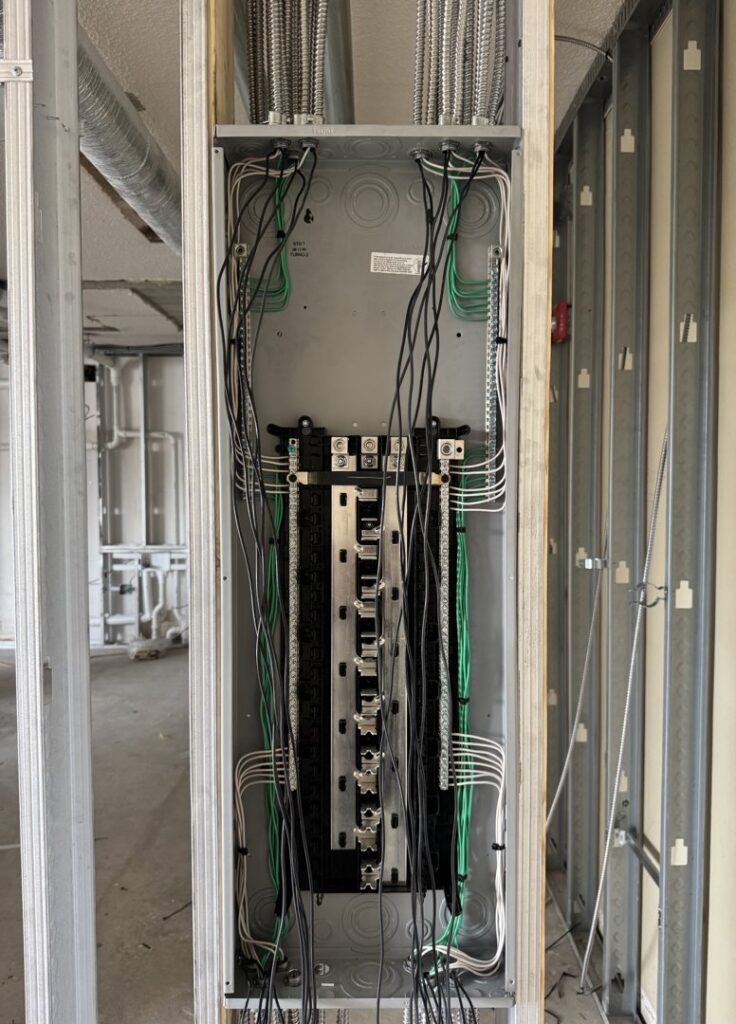 Electrical panel wiring installation in a commercial building by TruVolt Electric in South Bend, IN