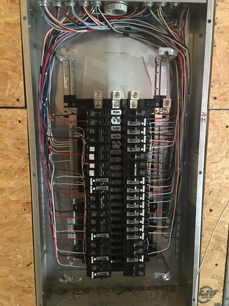 Neatly wired electrical panel during service by Erbert Electric in Overland Park, KS