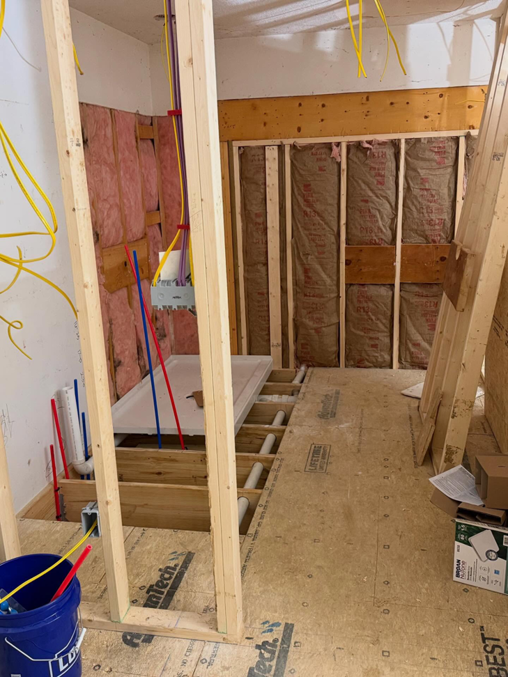 Electrical and plumbing rough-in during a bathroom renovation by J's Electrical & Maintenance Services, LLC in Columbus, OH.