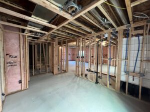 Residential electrical rough-in work in a basement by Goal Electric LLC, serving West Valley City, UT and surrounding areas.