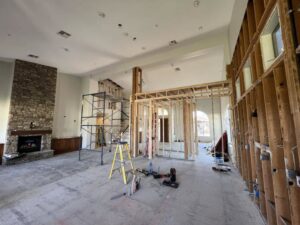 Electrical rough-in wiring and boxes installed in wall studs during new construction by Gilmore Electrical in Saint Louis, MO