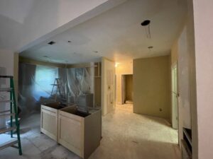Electrical rough-in for recessed lighting and a central fixture during a renovation by Denny Power Solutions in Virginia Beach, VA