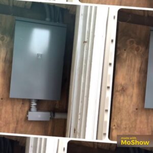 A newly installed electrical subpanel mounted on a wooden wall, showcasing work by RHS Electrical Services in Westerville, OH.