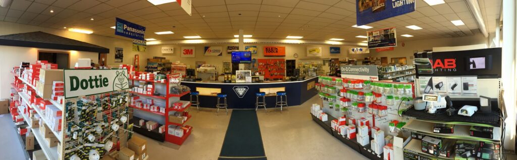 Interior view of the electrical supply store at CED Kalispell in Kalispell, MT, showcasing a wide range of products.