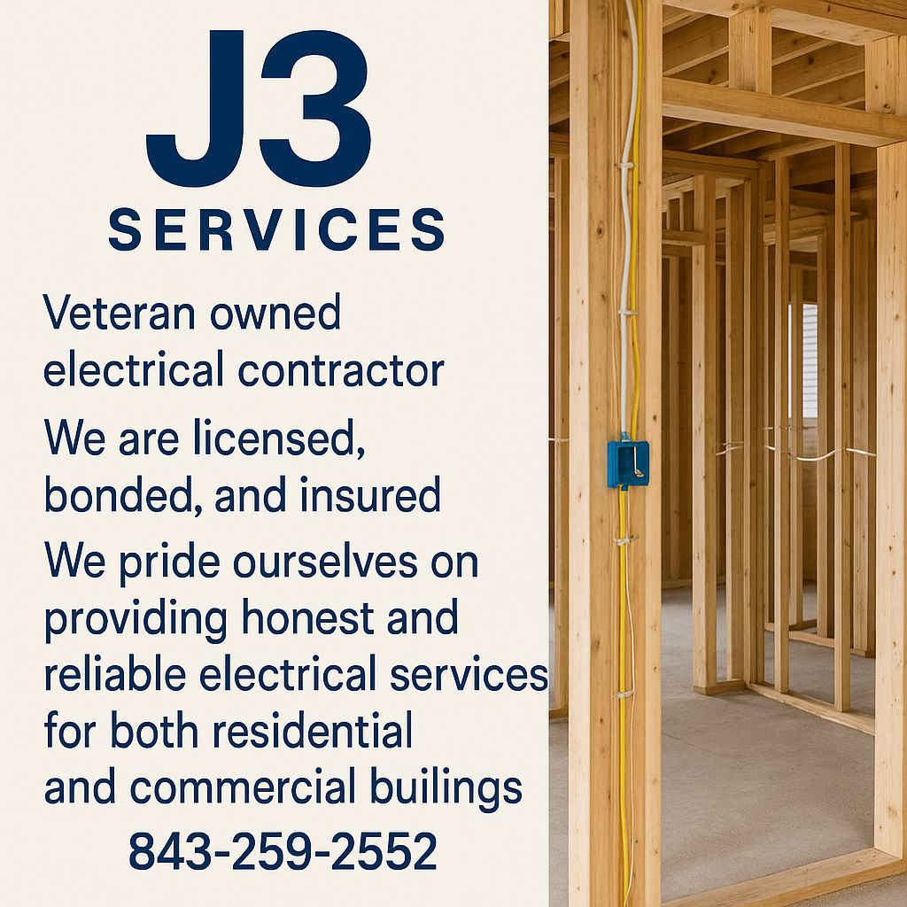 New electrical wiring being installed in wall studs during construction by J3 Services in Goose Creek, SC.