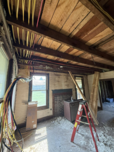 Extensive electrical wiring rough-in in a room under renovation by Power House Electrical LLC in Johnson City, TN