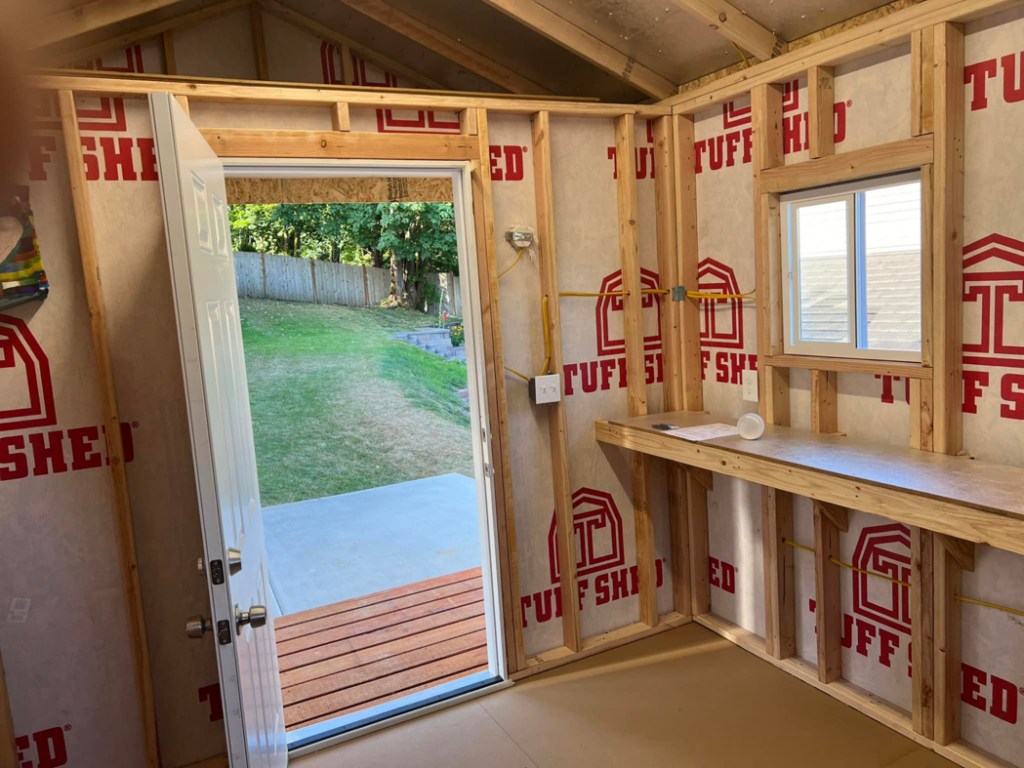 Electrical wiring and outlet installation inside a shed by Andrew's Electric in Kent, WA