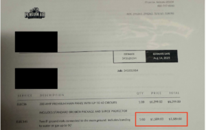 An electrician estimate for a 200 AMP main panel and ground rod installation from Modern Day Energy in Phoenix, AZ