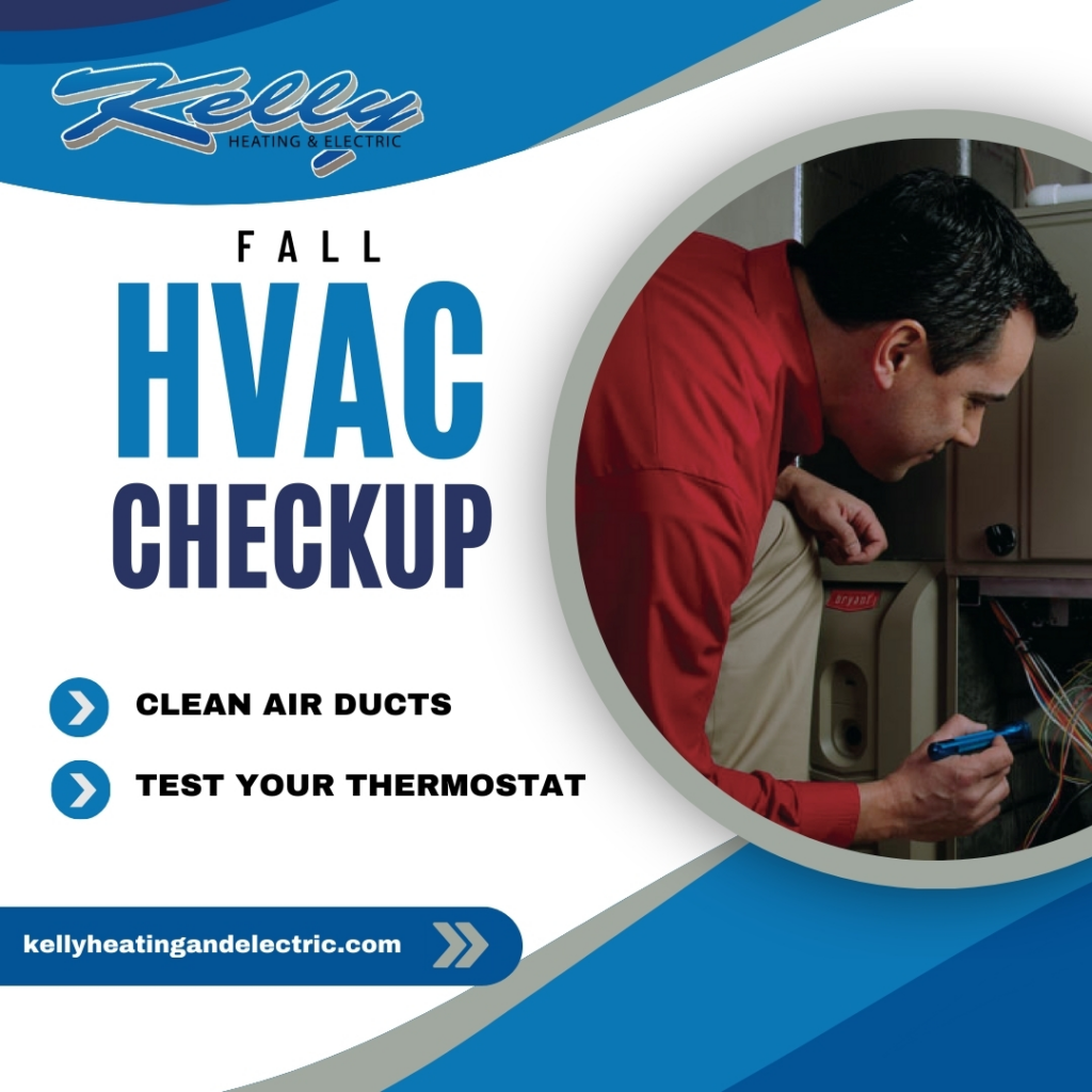 An electrician from Kelly Heating & Electric, LLC inspecting wiring inside a furnace during a checkup in Eau Claire, WI.