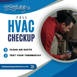 An electrician from Kelly Heating & Electric, LLC inspecting wiring inside a furnace during a checkup in Eau Claire, WI.