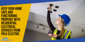 A female electrician installing or checking recessed lighting in a ceiling for Polk Electric, LLC in Rock Hill, SC