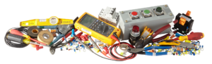 A comprehensive collection of electrician tools and electrical components used by Elmore Electric in Dover, IL.