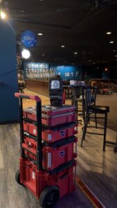 Electrician's toolboxes and work light on a commercial job site by Geter Electrical Services LLC in Fountain Inn, SC.