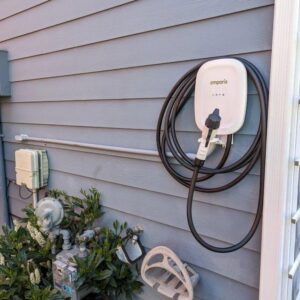 An Emporia EV charger installation on a house by Elving Electric in Marysville, WA