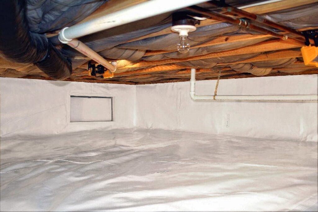 A professionally encapsulated crawl space for moisture and pest control by Ameri Care Services, Inc. in Murfreesboro, TN.