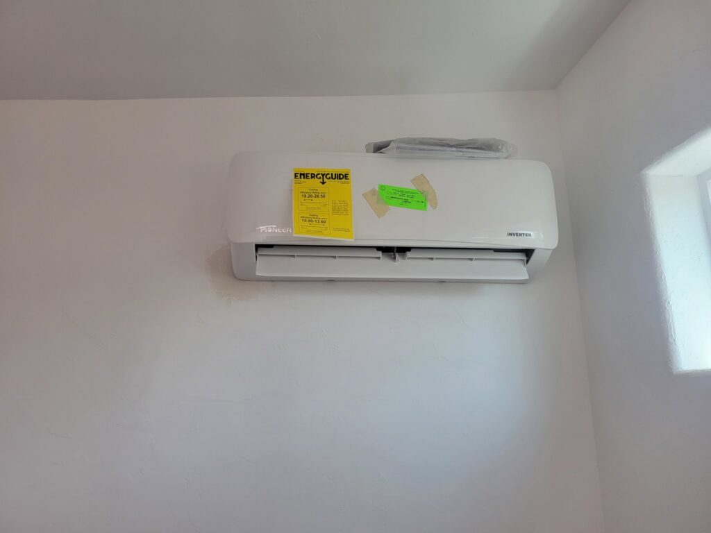An energy-efficient mini-split air conditioning unit installed by Pacheco Air Conditioning and Heating LLC in Albuquerque, NM.