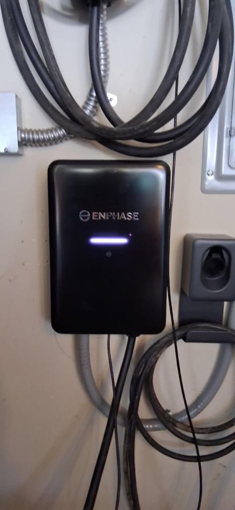 An Enphase EV charger installation with conduit and wiring by Olectric in Reno, NV.
