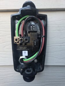 Close-up of an electric vehicle (EV) charger wiring installation by D&M Master Electric LLC in Newark, NJ.