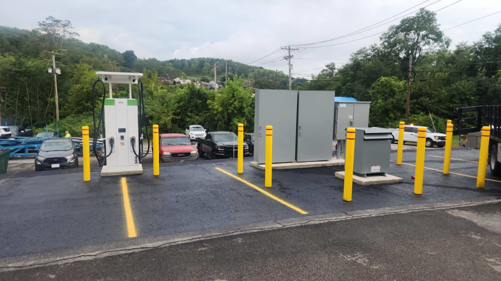A comprehensive EV charging infrastructure project with multiple stations and electrical boxes by Pittsburgh Electric & Maintenance in Pittsburgh, PA