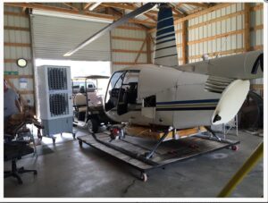 Evaporative coolers providing cooling in a helicopter hangar by Cajun Kooling in Broussard, LA