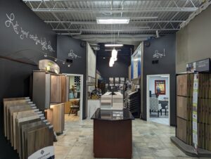 An expansive view of the flooring showroom showcasing a wide range of options at Petersen's Carpet & Flooring in Frederick, MD