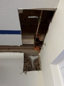 Exposed HVAC piping and insulation within a ceiling or wall opening by Service Experts Denver in Westminster, CO