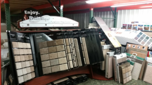 An extensive display of various carpet samples in the showroom of M&S Flooring Inc. in Ardmore, TN.