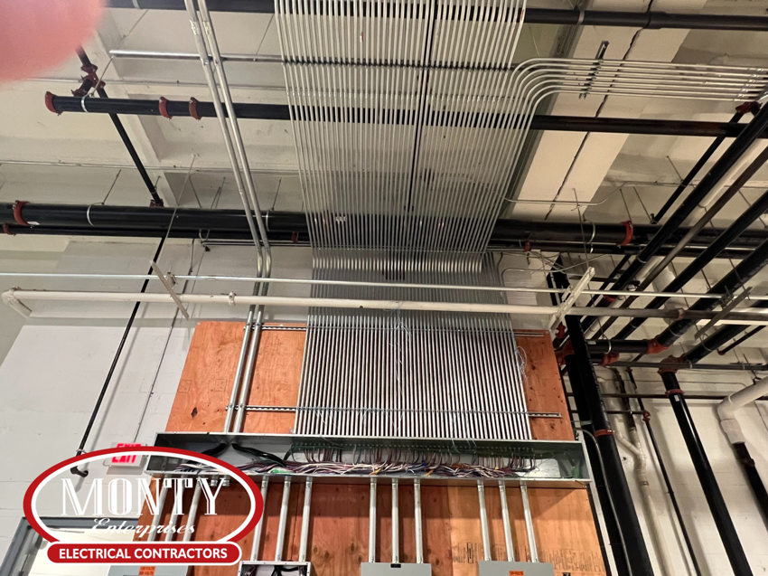 Extensive commercial electrical conduit and wiring installation by Monty Enterprises in Canton, OH.