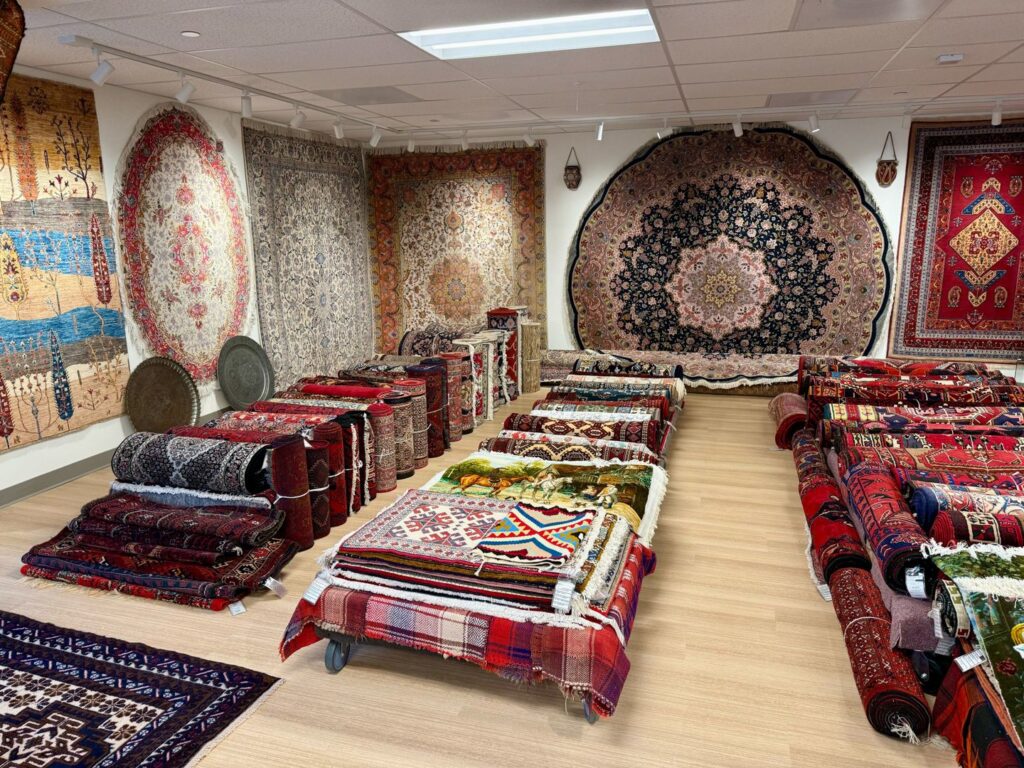 An extensive collection of Persian rugs and carpets displayed in the Art Of Persia showroom in Portland, OR.