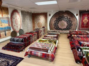 An extensive collection of Persian rugs and carpets displayed in the Art Of Persia showroom in Portland, OR.