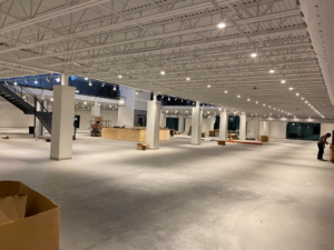 Exterior commercial building illuminated by facade lighting installed by McCormick Wiring Co. LLC in Polkton, NC.