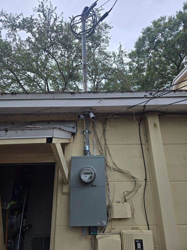 An exterior electrical meter and conduit installation by Crawford Electric Services, LLC in Kings Mountain, NC.