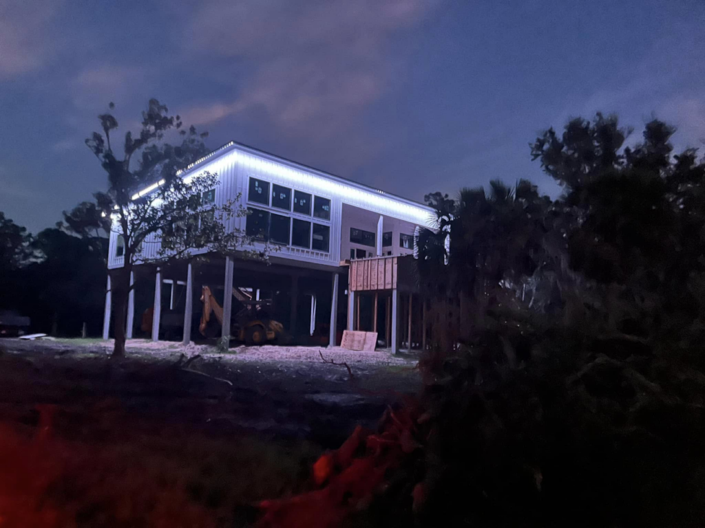 Exterior LED strip lighting installed on a modern home by Metro Electrical Services in Tallahassee, FL