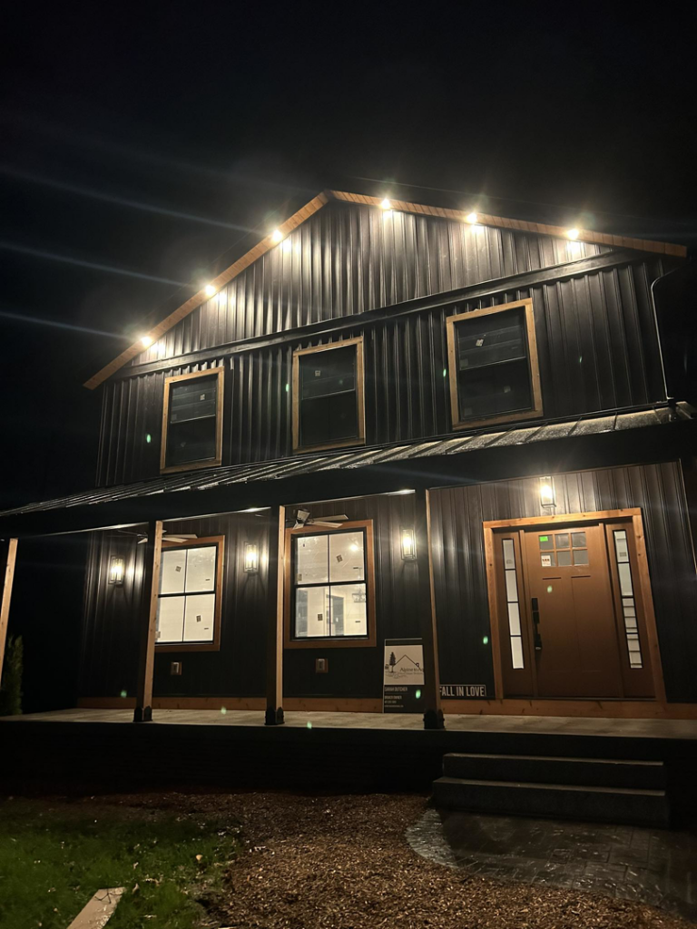 Exterior lighting installation on a modern house by KG Electric LLC in Cumberland, RI