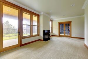 A finished carpet installation in a spacious living room, completed by Carpets by EJ - Alemar in Wilmington, DE.