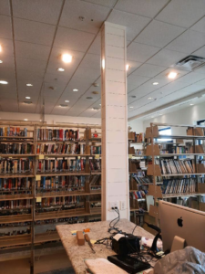 A finished column with electrical outlets installed, completed by Ostberg Electrical Solutions in Idaho Falls, ID.