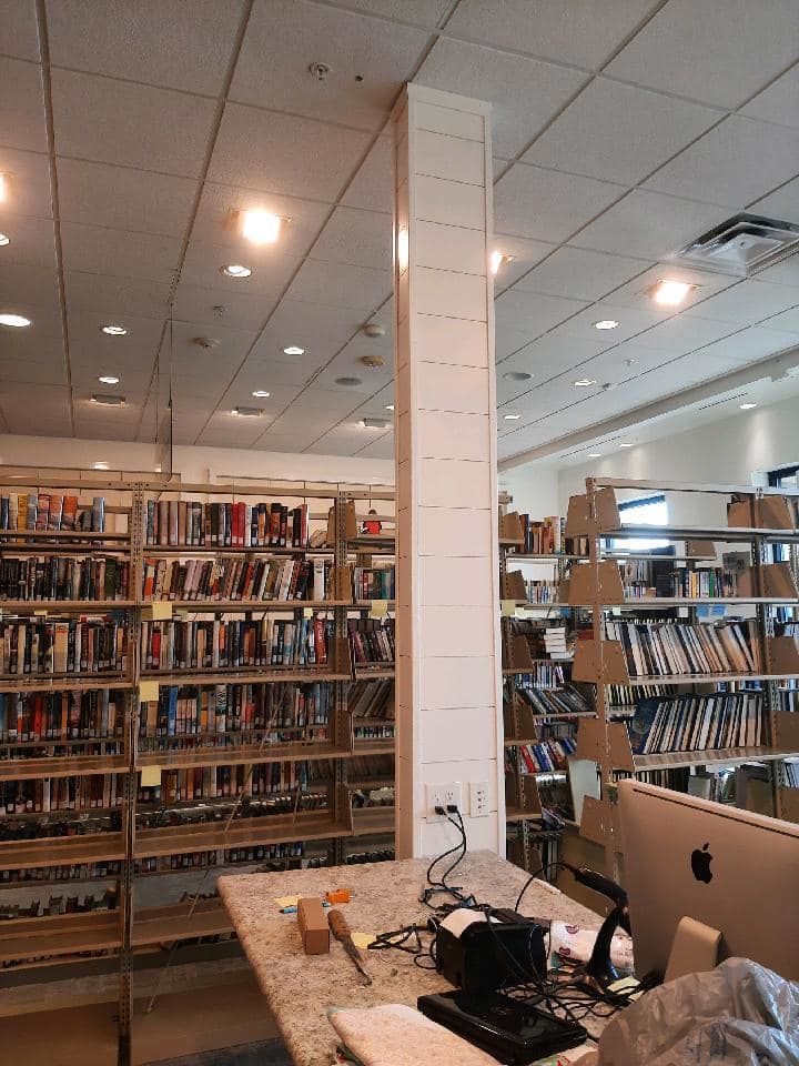 A finished column with electrical outlets installed, completed by Ostberg Electrical Solutions in Idaho Falls, ID.