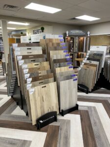 A wide selection of flooring samples displayed in the Carpet Planet LLC showroom in Colorado Springs, CO.