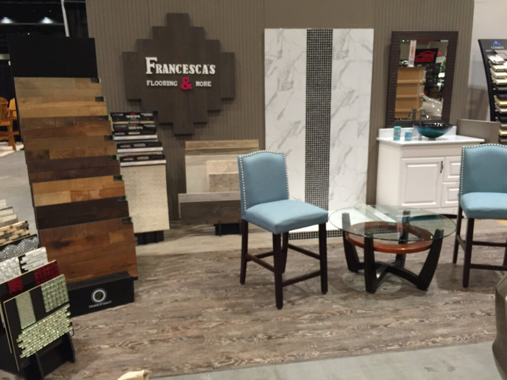 A flooring showroom displaying various samples, including carpet, at Francesca's Flooring & More in Cary, NC.