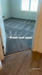 A freshly cleaned carpet in a bedroom, showing distinct cleaning patterns by LHB Clean Team in Harrisburg, PA.