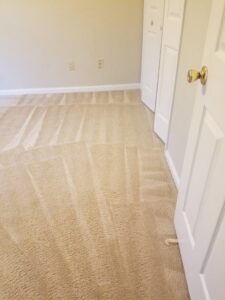 A freshly cleaned bedroom carpet showing cleaning lines by Affordable carpet cleaning CO LLC in Montgomery, AL.